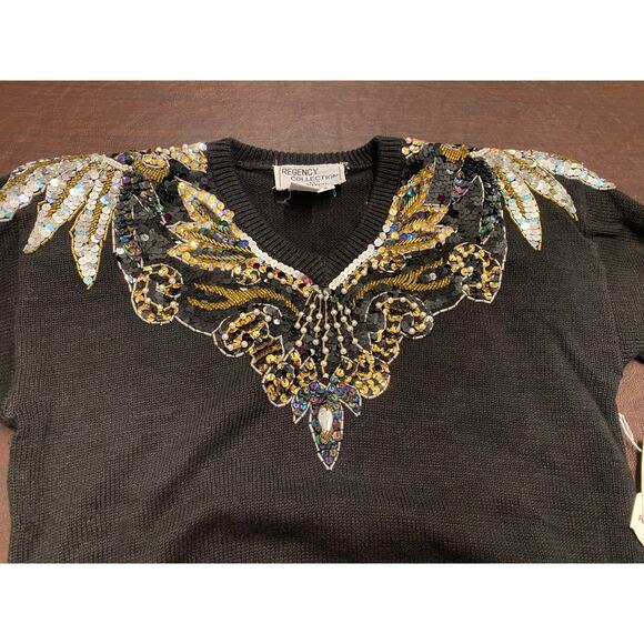 NWT Vintage Regency Collection Black Sequin Beaded Sweater (SM) 80s Glam Holiday - Picture 6 of 9